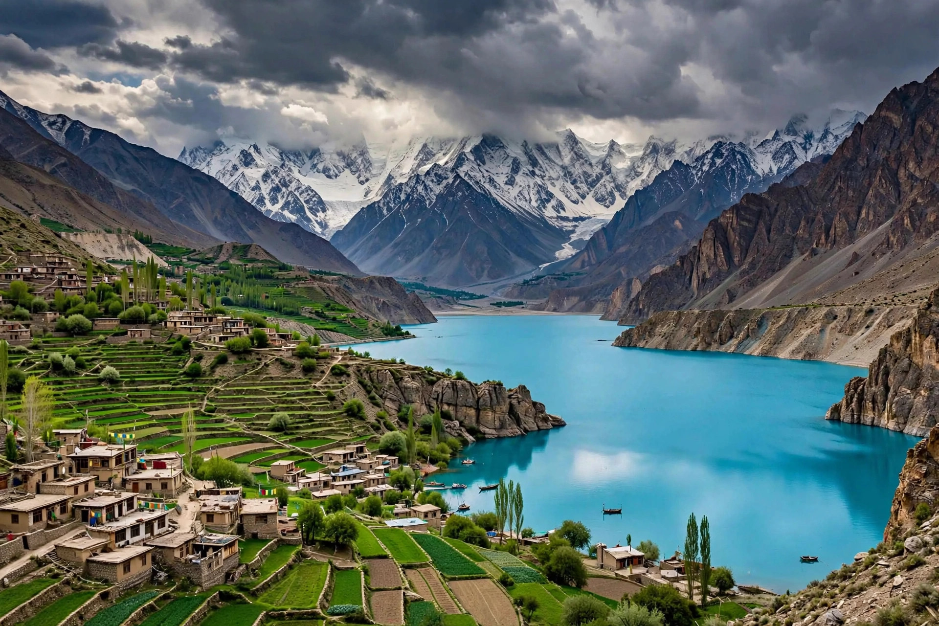 Hunza valley mountains and lake